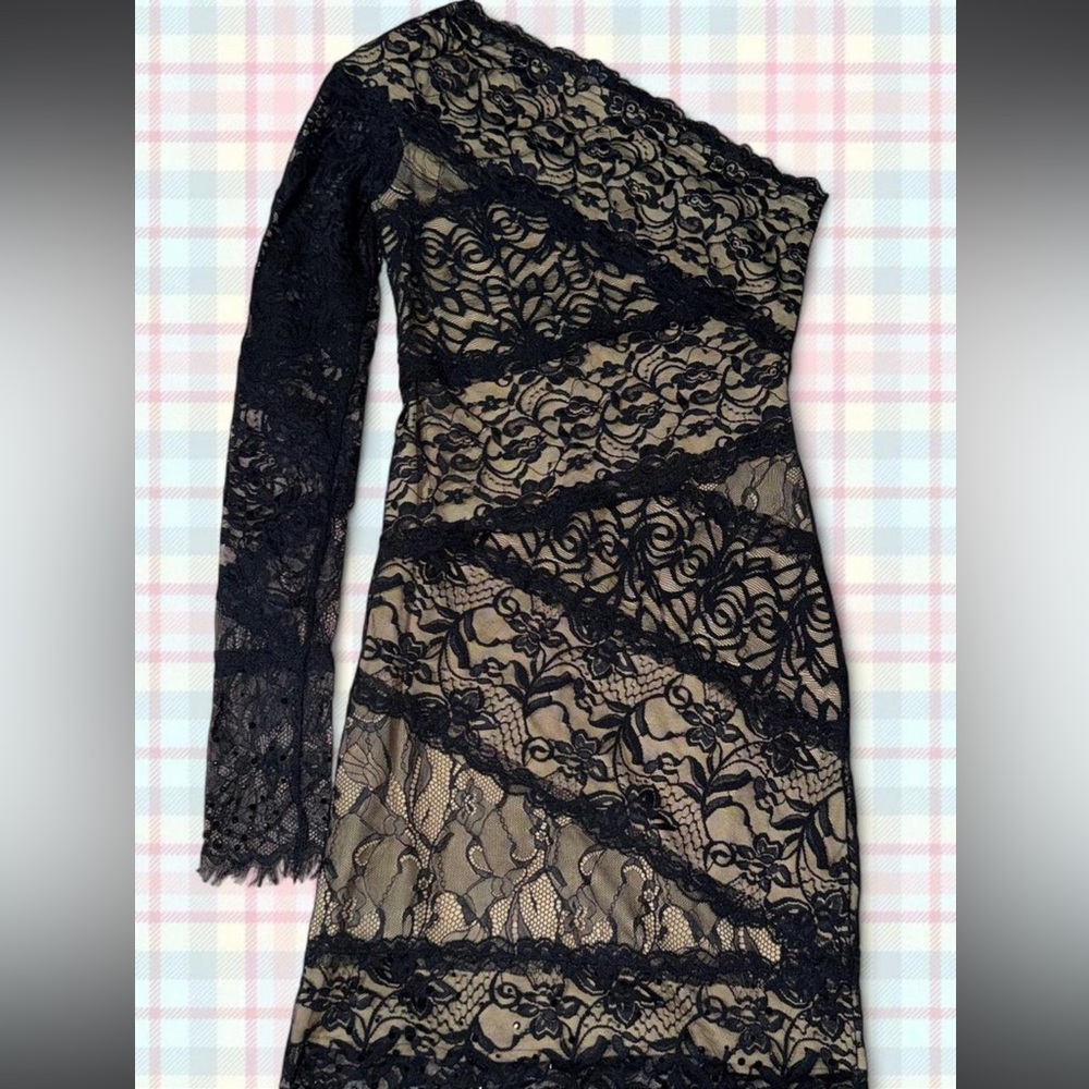 Bebe Black Lace One-Shoulder Dress
